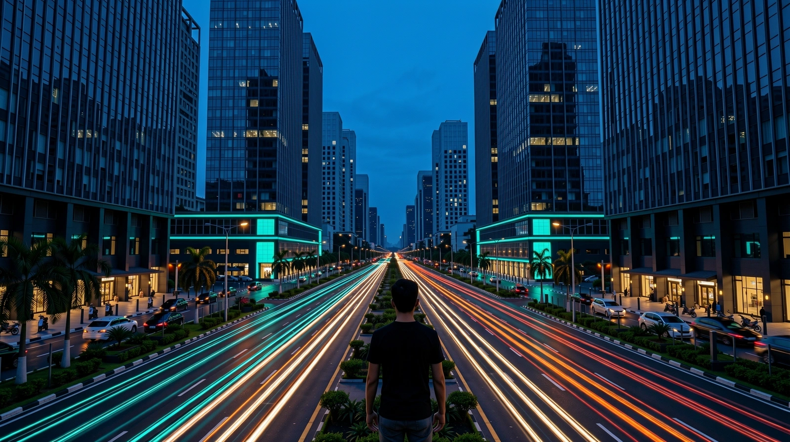 Jakarta urban horizon at sunset